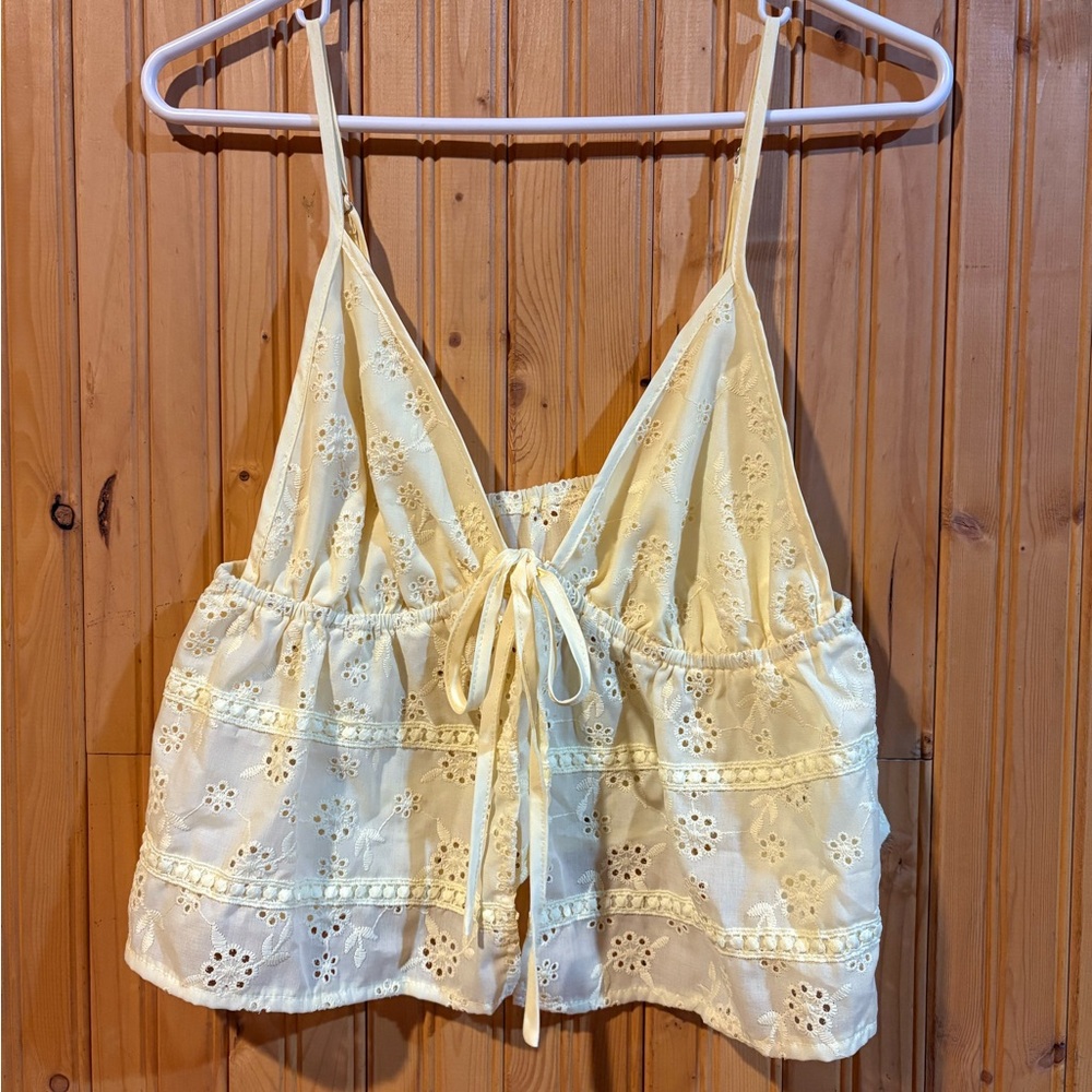 SHEIN Yellow Eyelet Lace Tank Top
